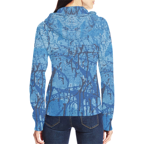 Blue splatters All Over Print Full Zip Hoodie for Women (Model H14)