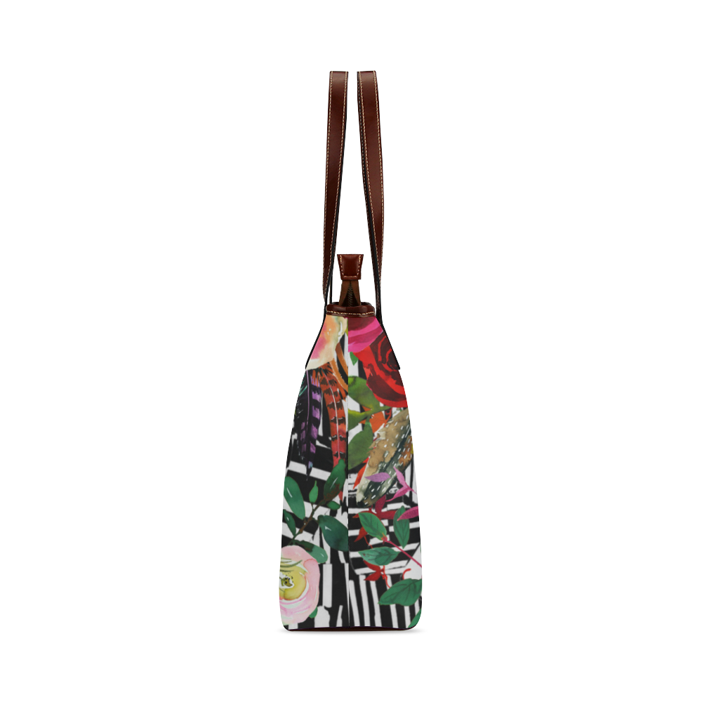 Floral On Zebra Shoulder Tote Bag (Model 1646)