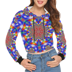 Blue Star All Over Print Crop Hoodie for Women (Model H22)
