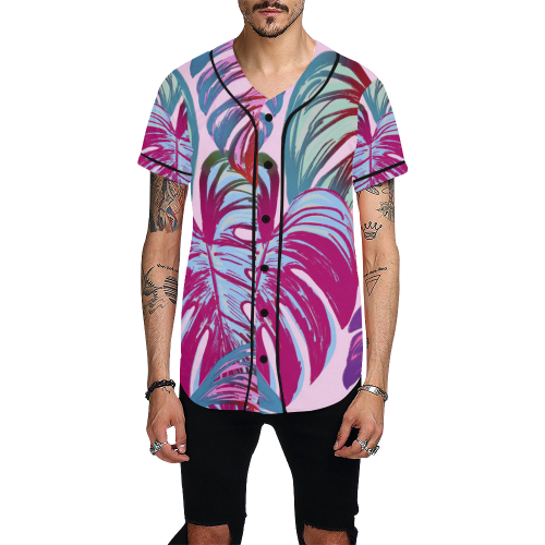 Pretty Leaves B by JamColors All Over Print Baseball Jersey for Men (Model T50)