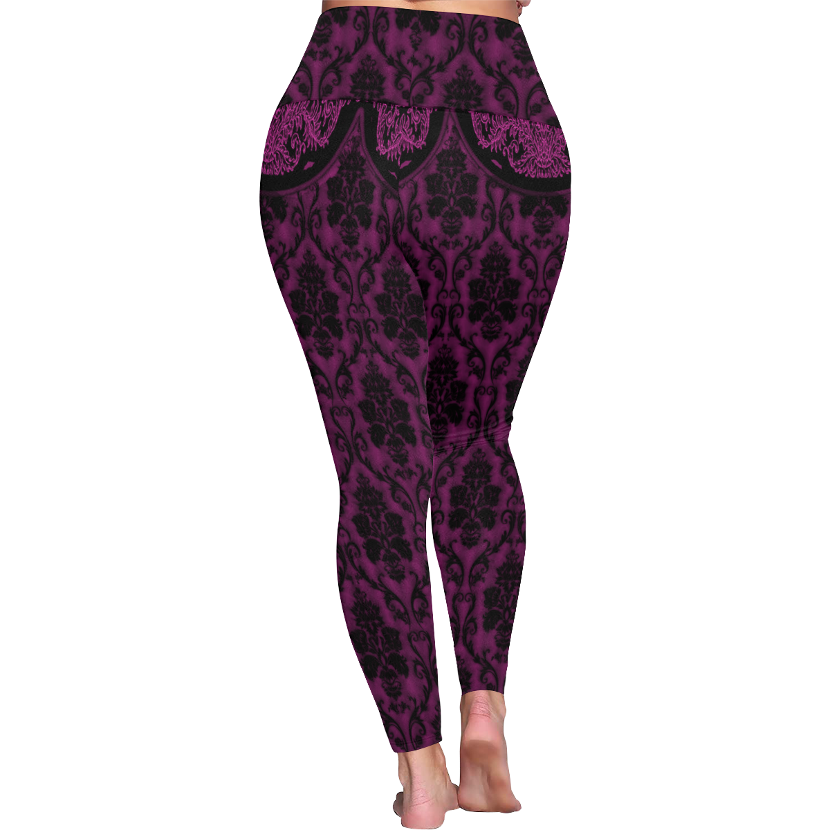 Gothic Victorian Black'n Purple Pattern Women's Plus Size High Waist Leggings (Model L44)