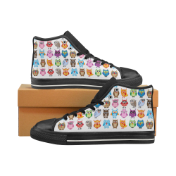 Colorful Owls Black WB Women's Classic High Top Canvas Shoes (Model 017)
