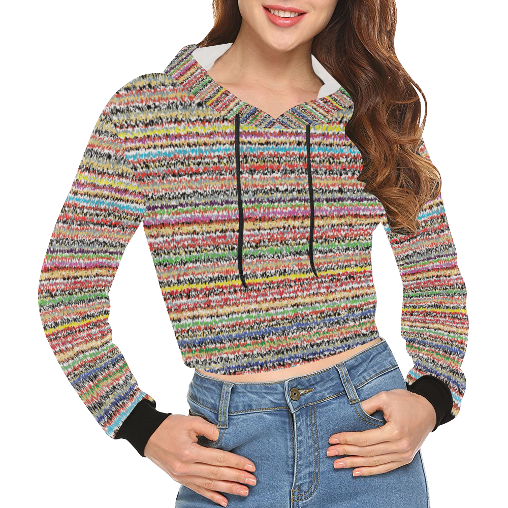 Patterns of colorful lines All Over Print Crop Hoodie for Women (Model H22)