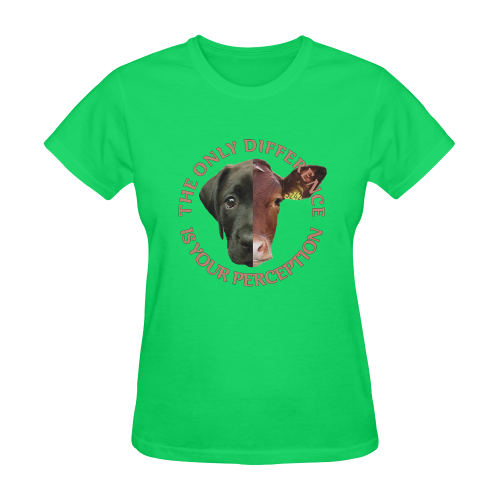 Vegan Cow and Dog Design with Slogan Sunny Women's T-shirt (Model T05)