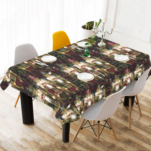 Golden Christmas Nutcrackers Cotton Linen Tablecloth 60"x 104"
