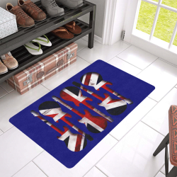 Union Jack British UK Flag Guitars on Blue Doormat 30"x18" (Black Base)