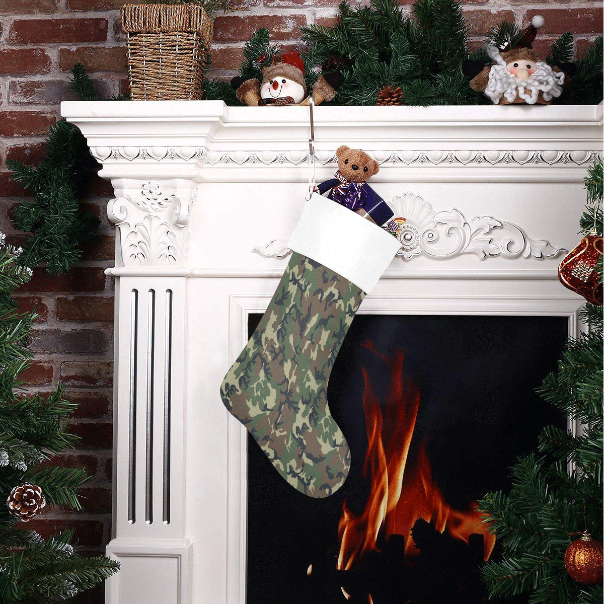Woodland Forest Green Camouflage Christmas Stocking