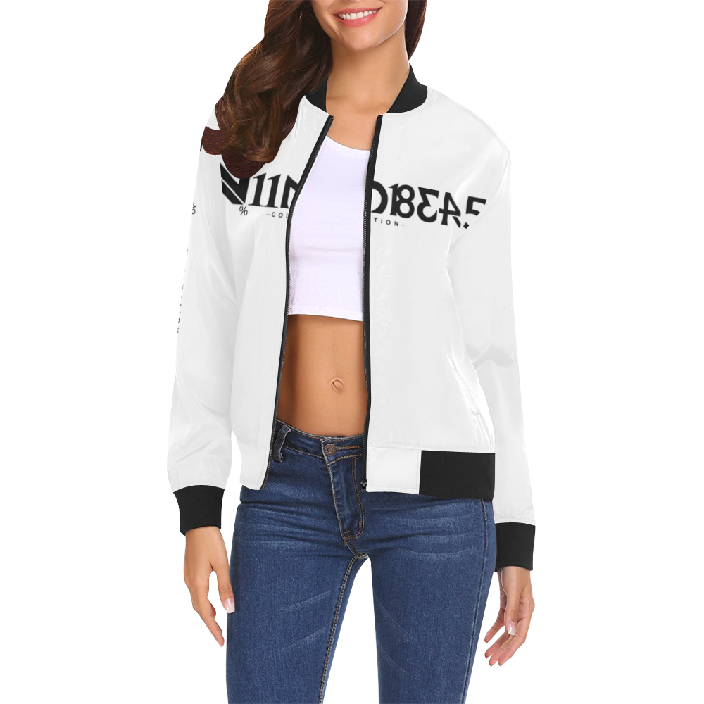 NUMBERS Collection LOGO White/Black All Over Print Bomber Jacket for Women (Model H19)