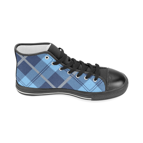 zapato de caña alta de hombre a cuadros azules Men’s Classic High Top Canvas Shoes (Model 017)