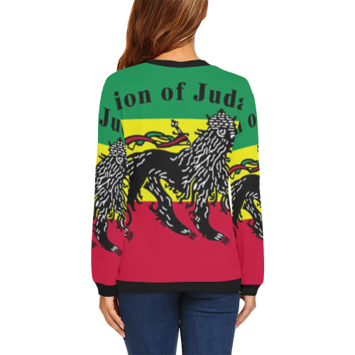 RASTA LION OF JUDAH All Over Print Crewneck Sweatshirt for Women (Model H18)