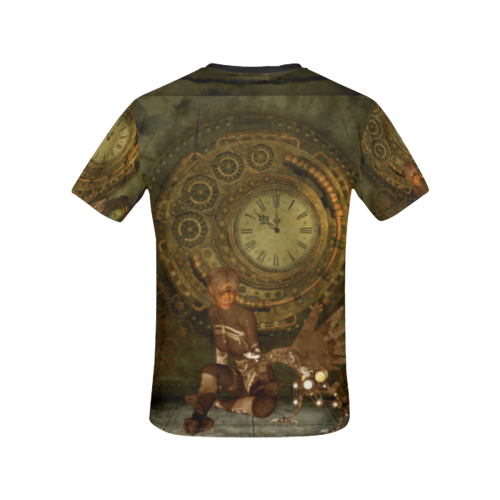 Steampunk, women with steampunk dragon All Over Print T-shirt for Women/Large Size (USA Size) (Model T40)