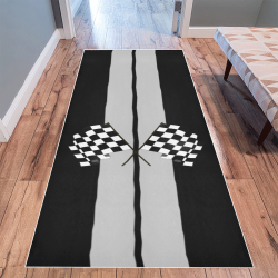 Checkered Flags, Race Car Stripe Black and Silver Area Rug 9'6''x3'3''