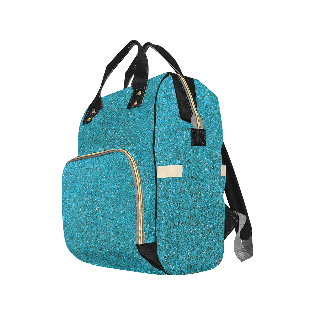 Turquoise Glitter Multi-Function Diaper Backpack/Diaper Bag (Model 1688)