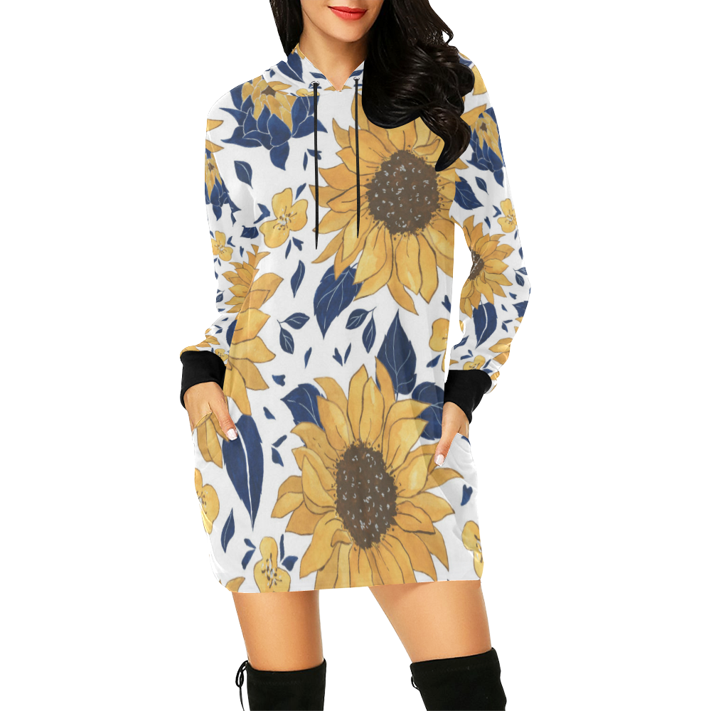 Sunflowers Hooeded Mini Dress For Women All Over Print Hoodie Mini Dress (Model H27)