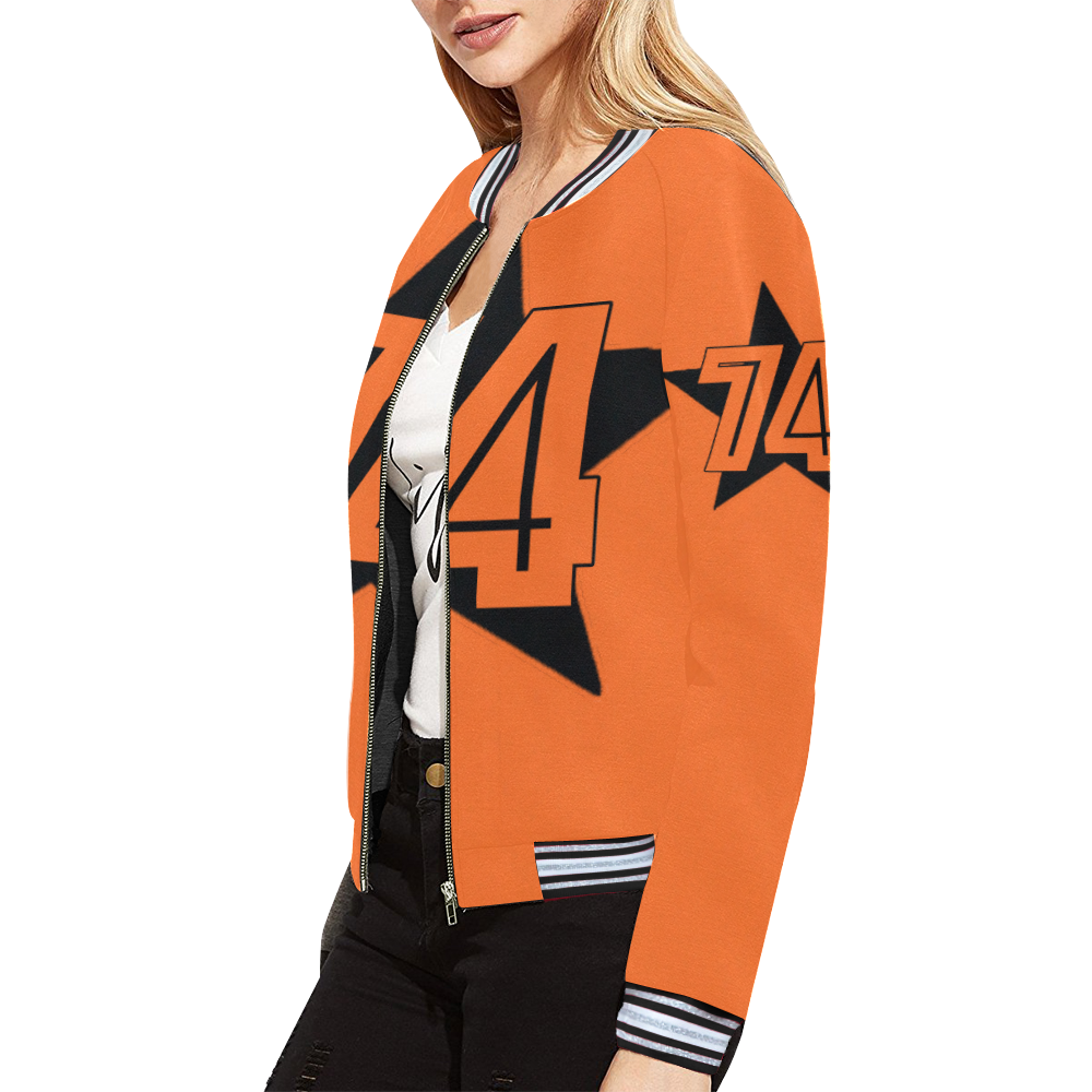 Dundealent 5 stars I orange All Over Print Bomber Jacket for Women (Model H21)