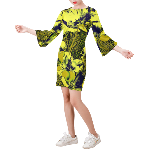 Amazing glowing flowers 2C by JamColors Bell Sleeve Dress (Model D52)