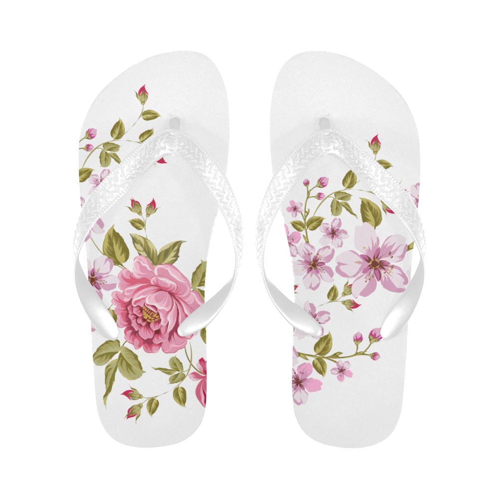 Pure Nature - Summer Of Pink Roses 1 Flip Flops for Men/Women (Model 040)
