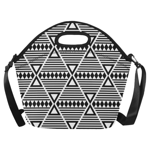 Black Aztec Tribal Neoprene Lunch Bag/Large (Model 1669)