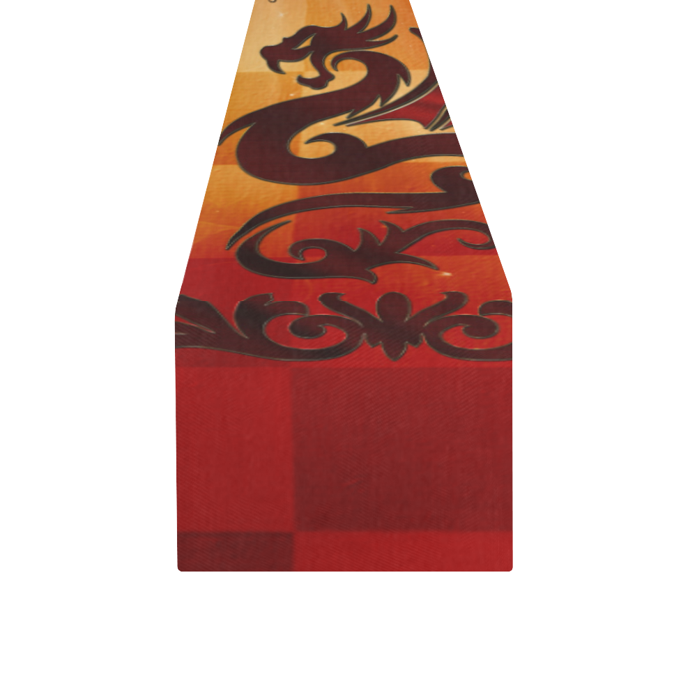 Tribal dragon  on vintage background Table Runner 14x72 inch