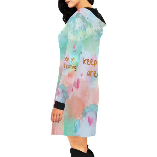 KEEP ON DREAMING - pastel All Over Print Hoodie Mini Dress (Model H27)