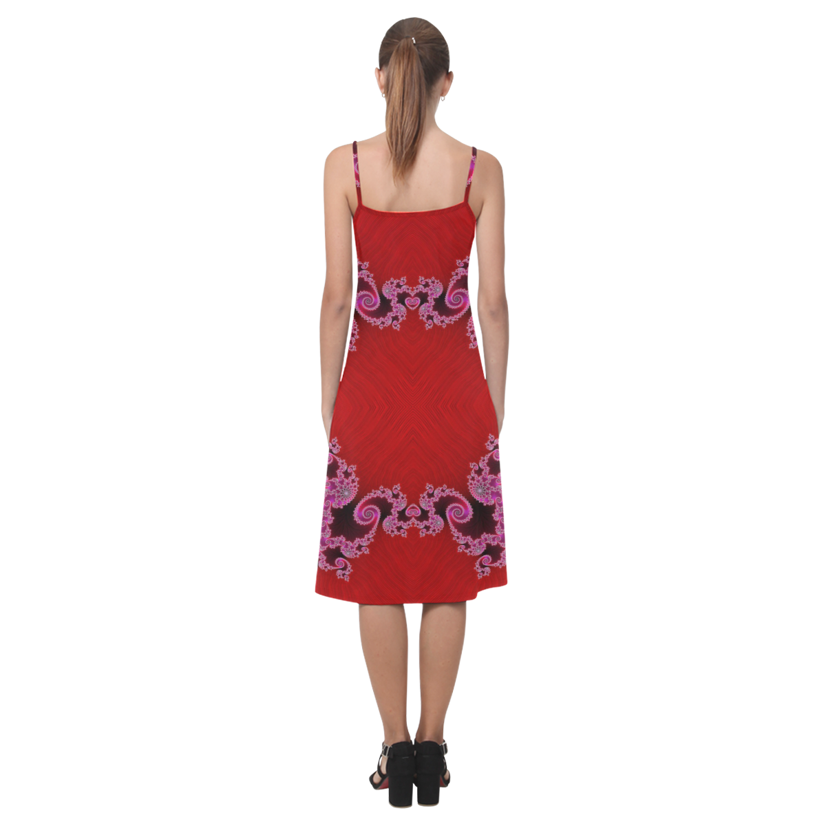 Red Pink Mauve Hearts and Lace Fractal Abstract 2 Alcestis Slip Dress (Model D05)