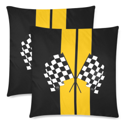 Race Car Stripe, Checkered Flag, Black and Yellow Custom Zippered Pillow Cases 18"x 18" (Twin Sides) (Set of 2)