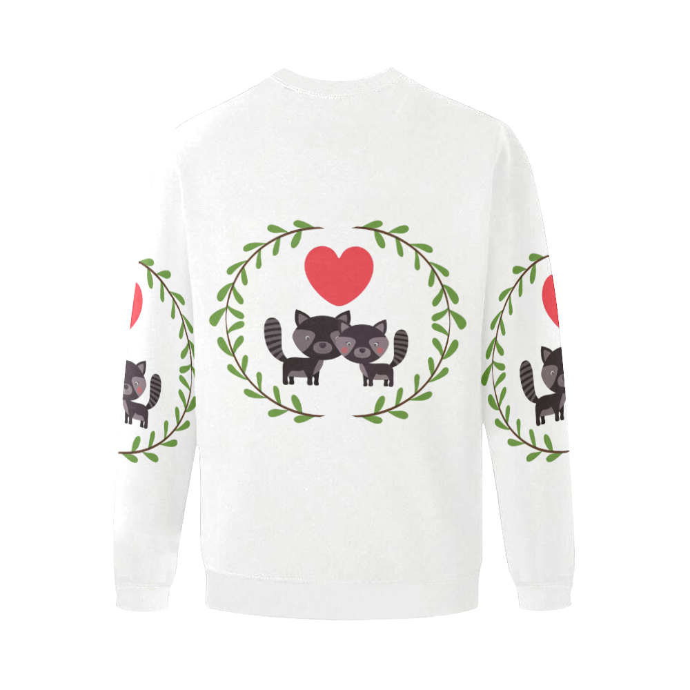 Racoons in love white Men's Oversized Fleece Crew Sweatshirt/Large Size(Model H18)