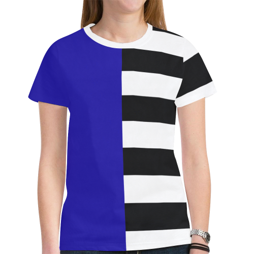Blue and Stripes Mixed Print New All Over Print T-shirt for Women (Model T45)