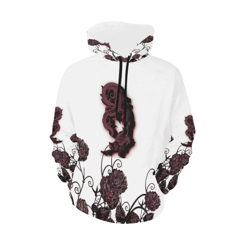 Roses Design woth a Tribal Fire Wolf All Over Print Hoodie for Men/Large Size (USA Size) (Model H13)