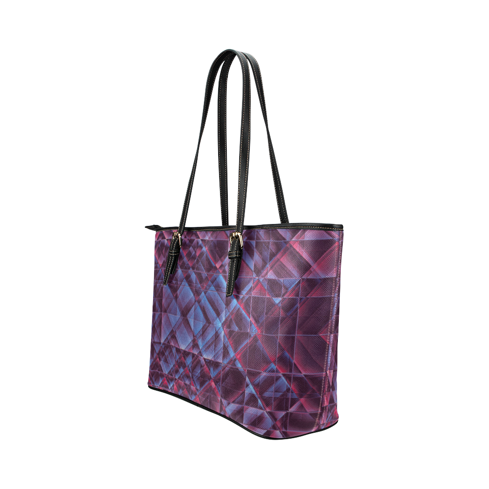 pixels blue red #pixels Leather Tote Bag/Small (Model 1651)