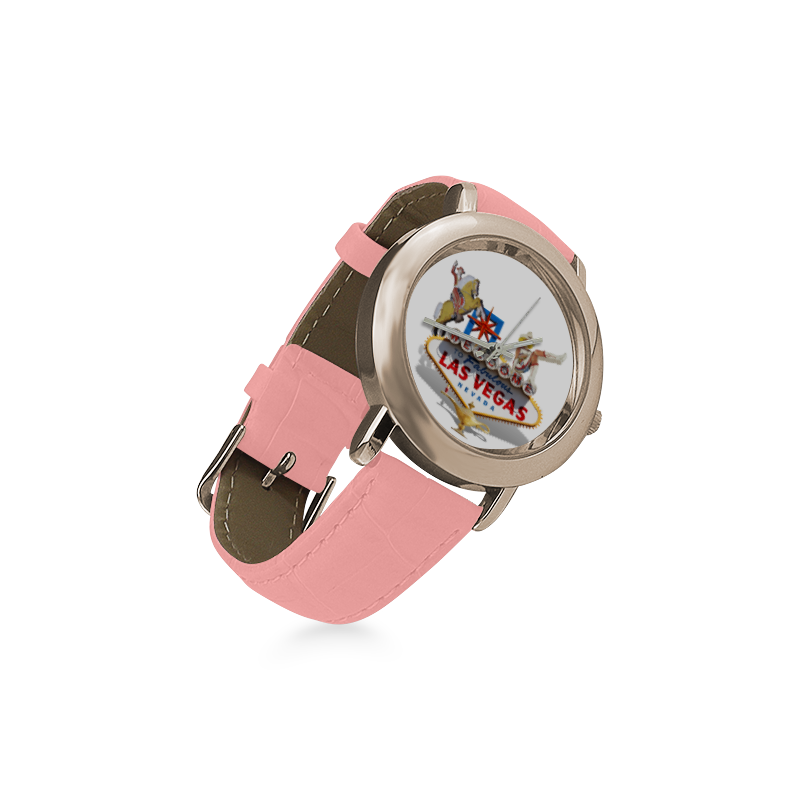 Las Vegas Welcome Sign Women's Rose Gold Leather Strap Watch(Model 201)
