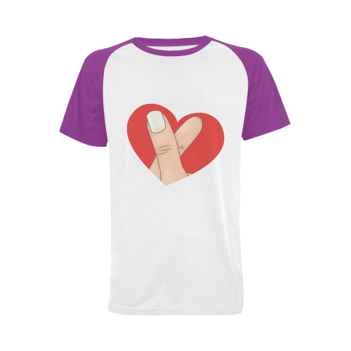 Red Heart Fingers / Purple Men's Raglan T-shirt Big Size (USA Size) (Model T11)