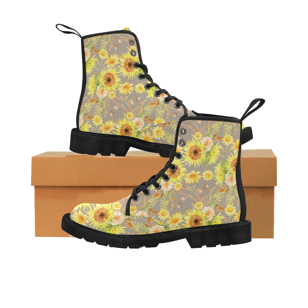 Sunflower Pattern, Fall Seamless Pattern Martin Boots for Women (Black) (Model 1203H)