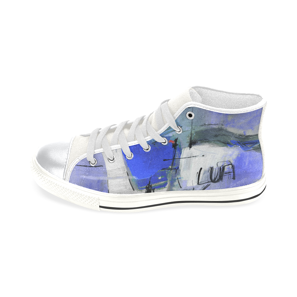 Lua blue White High Top Canvas Shoes for Kid (Model 017)