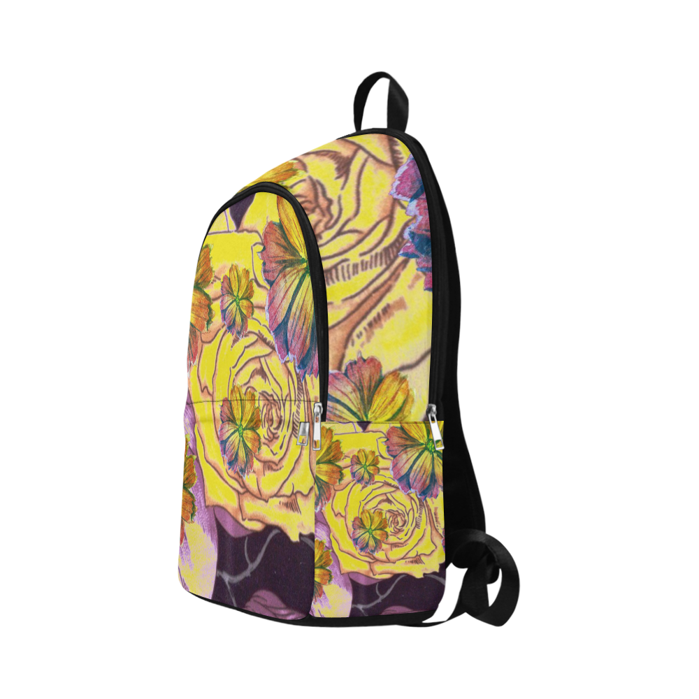 Watercolor Flowers Yellow Purple Green Fabric Backpack for Adult (Model 1659)
