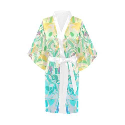 Summer Beach Days Abstract Teal and Yellow Kimono Robe