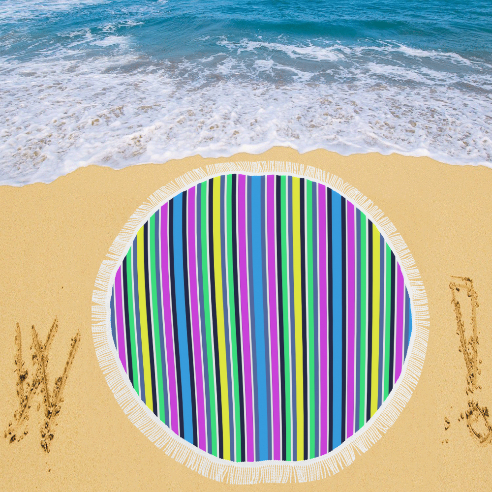 Vivid Colored Stripes 1 Circular Beach Shawl 59"x 59"