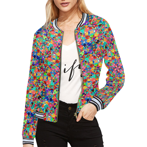 Multicolored Geometric Pattern All Over Print Bomber Jacket for Women (Model H21)