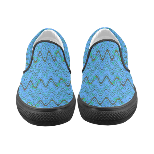 Blue Green and Black Waves pattern design Men's Unusual Slip-on Canvas Shoes (Model 019)