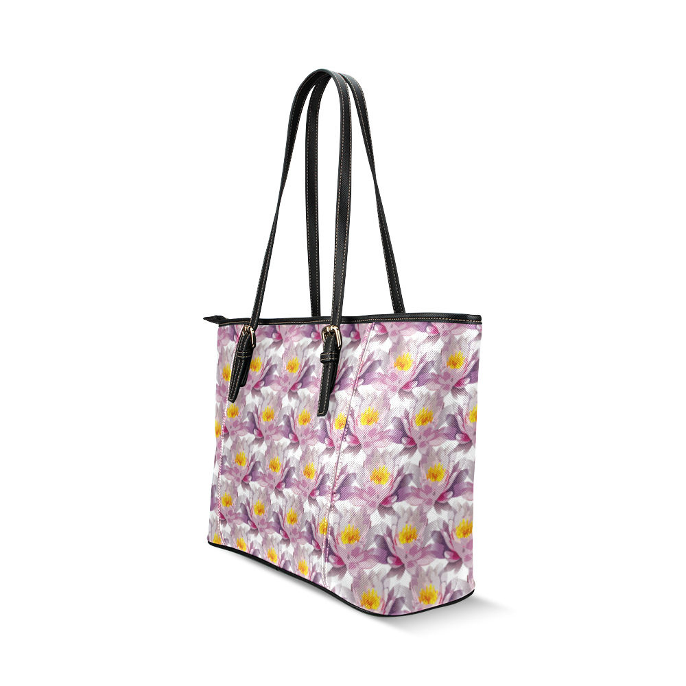 floral tote bag Leather Tote Bag/Large (Model 1640)