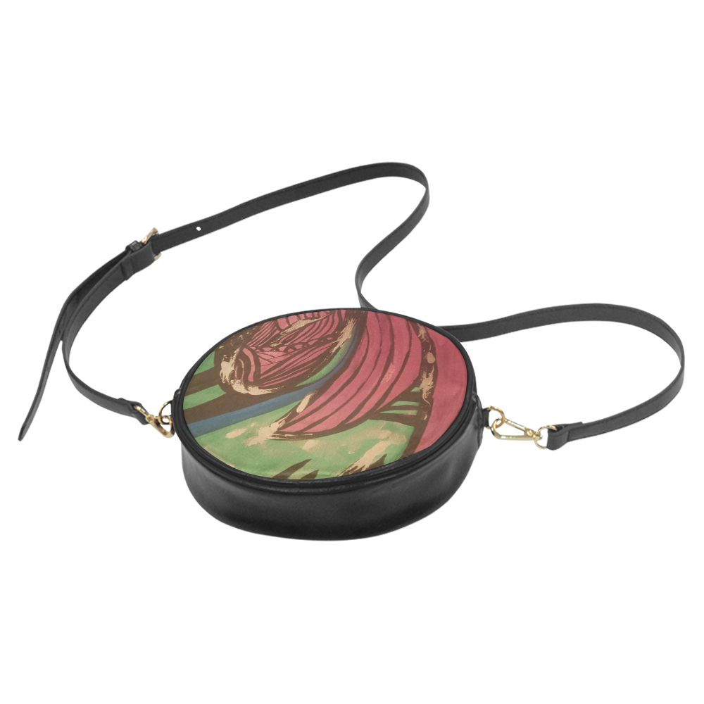 PURPLE, GREEN, BLACK AND SILVER ABSTRACT Round Sling Bag (Model 1647)