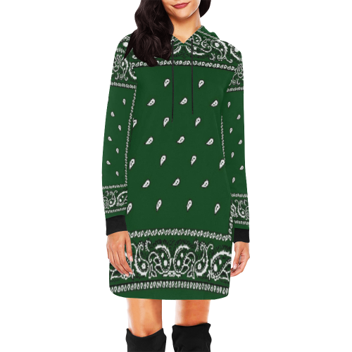 KERCHIEF PATTERN GREEN All Over Print Hoodie Mini Dress (Model H27)