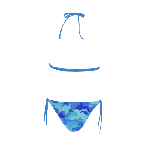 camouflage blue Buckle Front Halter Bikini Swimsuit (Model S08)