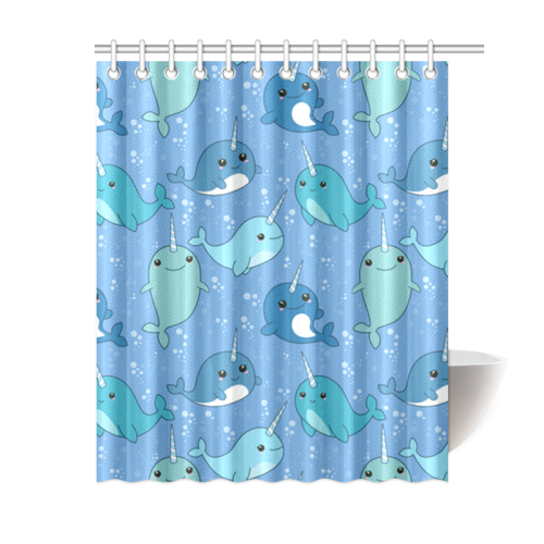 Cute Narwhal Pattern Shower Curtain 60"x72"