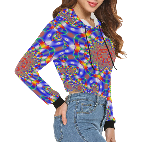 Blue Star All Over Print Crop Hoodie for Women (Model H22)
