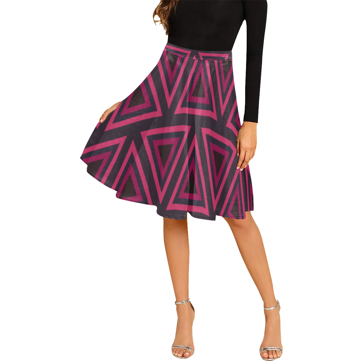 Tribal Ethnic Triangles Melete Pleated Midi Skirt (Model D15)