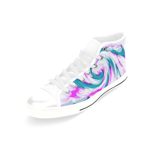 Turquoise Pink Tie Dye Swirl Abstract Men’s Classic High Top Canvas Shoes /Large Size (Model 017)