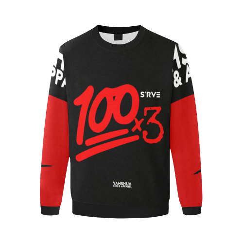 100x3 (Black Red) Men's Oversized Fleece Crew Sweatshirt (Model H18)