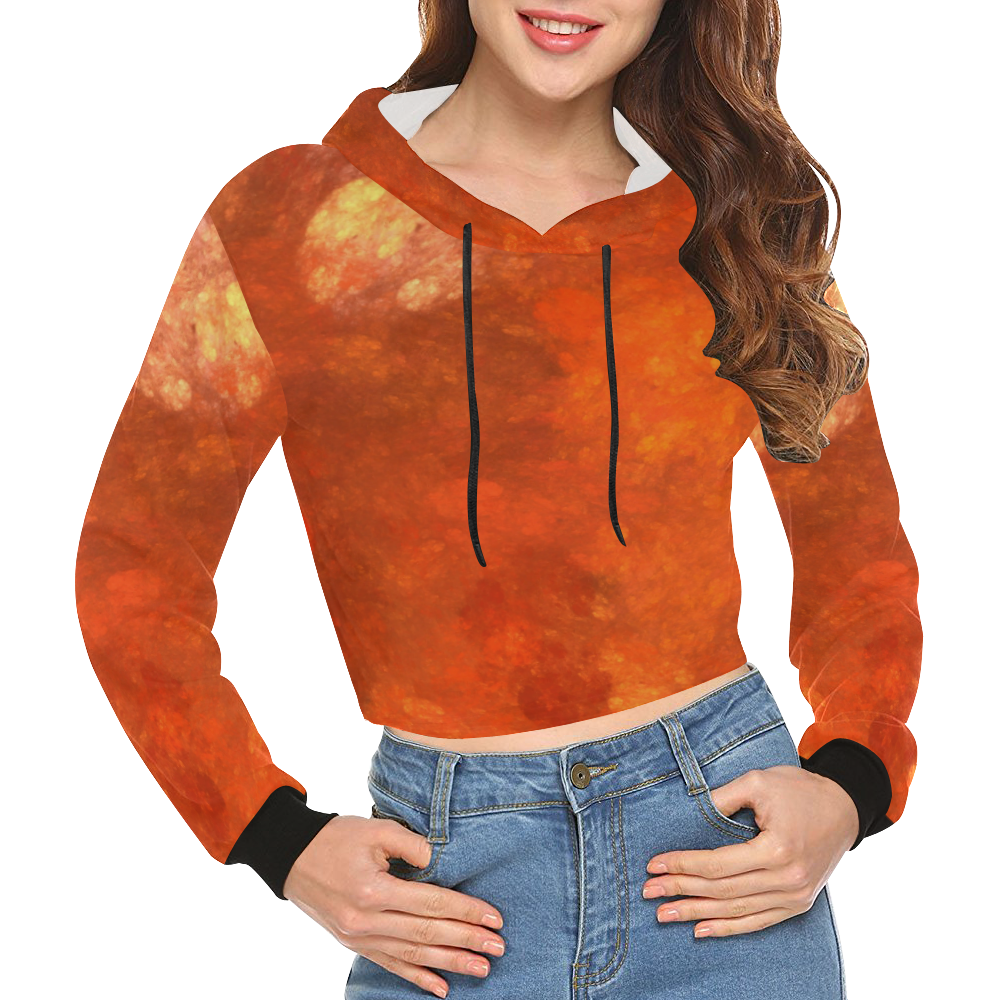 Orange Soup All Over Print Crop Hoodie for Women (Model H22)
