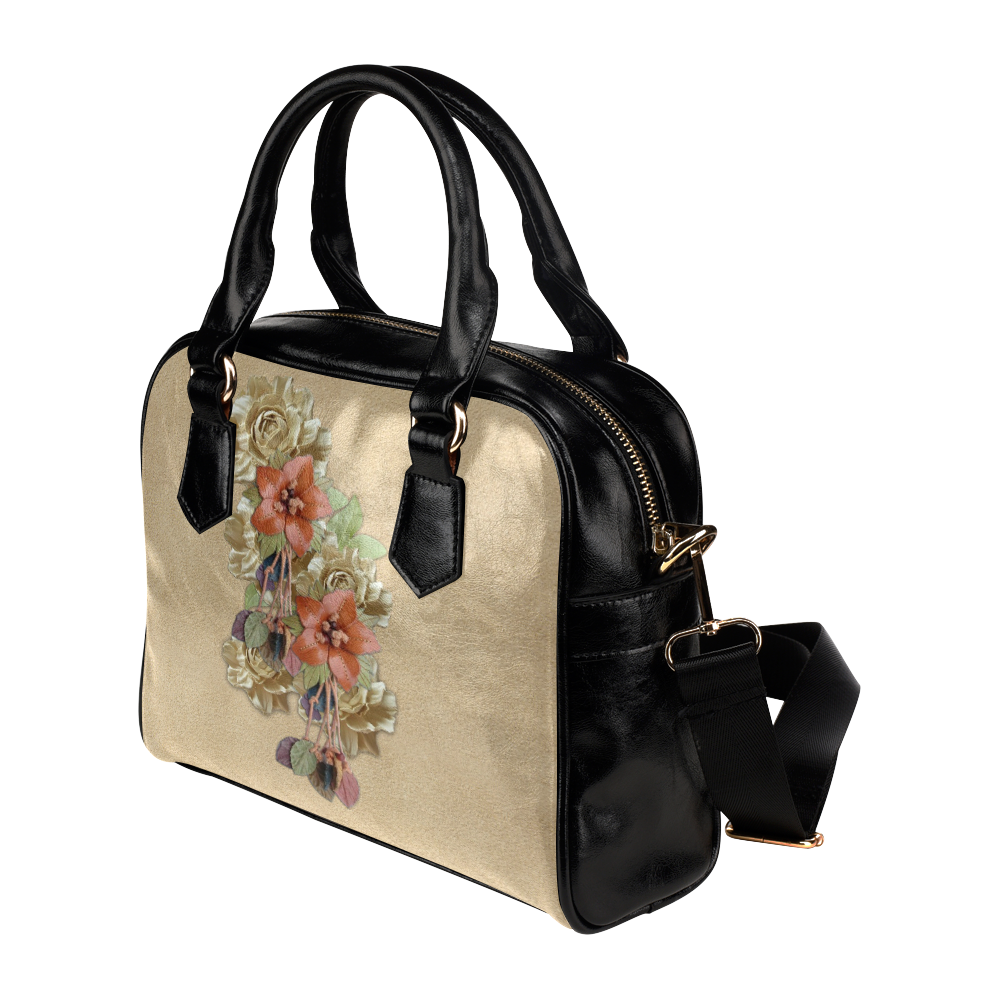 leather flowers on suede Shoulder Handbag (Model 1634)